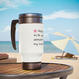 "40TH YEAR WEDDING ANNIVERSARY" Stainless Steel Travel Mug with Handle, 14oz