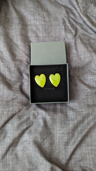 Green Love or Heart shaped stud earrings