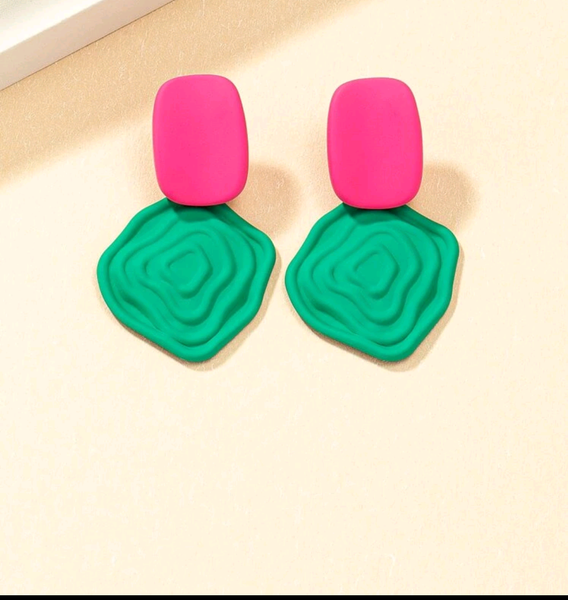 Hot pink and green color block earrings - Jay's Pretty Little Things For You