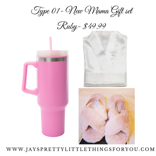 Ruby- 'New Mama' Gift set- includes: Robe, House slippers and Travel Mug.