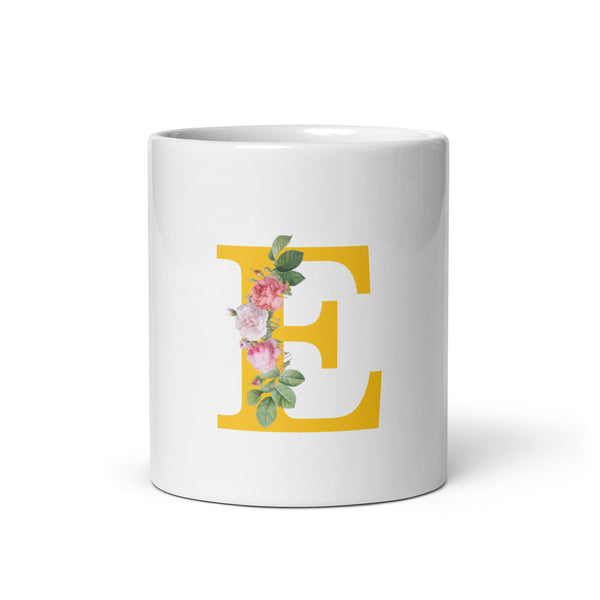 "LETTER E" Floral Alphabet Giftable mug