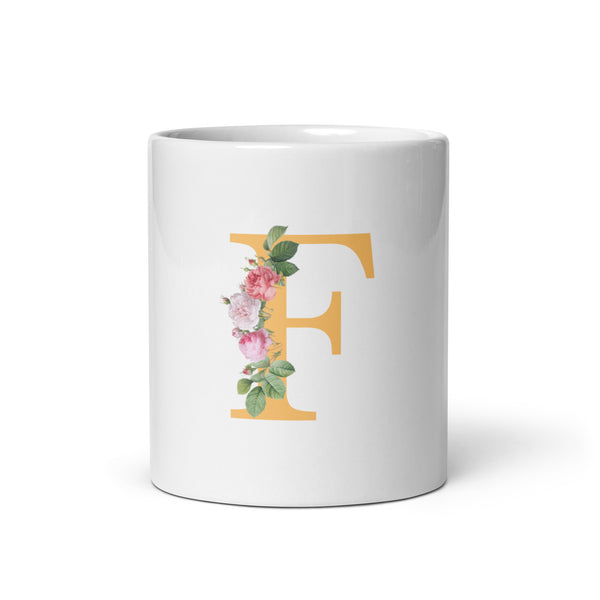 "LETTER F" Floral Alphabet Giftable mug