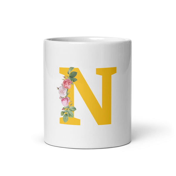 "LETTER N" Floral Alphabet Giftable mug