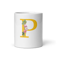 "LETTER P" Floral Alphabet Giftable mug