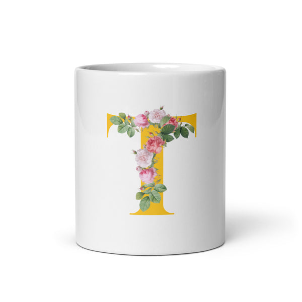 "LETTER T" Floral Alphabet Giftable mug