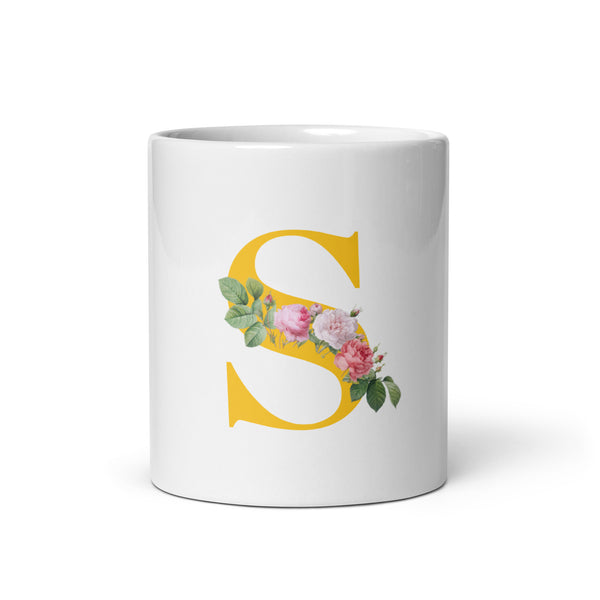 "LETTER S" Floral Alphabet Giftable mug