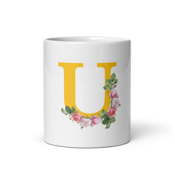 "LETTER U" Floral Alphabet Giftable mug