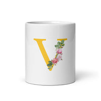 "LETTER V" Floral Alphabet Giftable mug