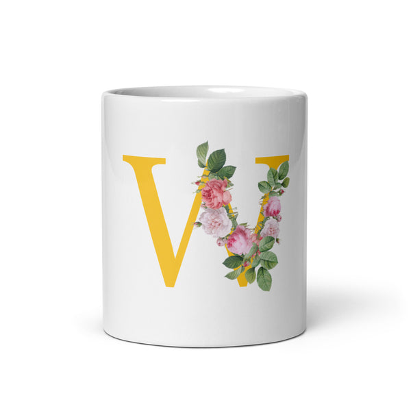 "LETTER W" Floral Alphabet Giftable mug