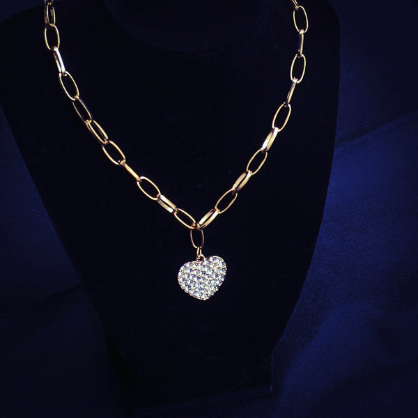 Adorable 'Love' shaped iced pendant golden necklace - Jay's Pretty Little Things For You