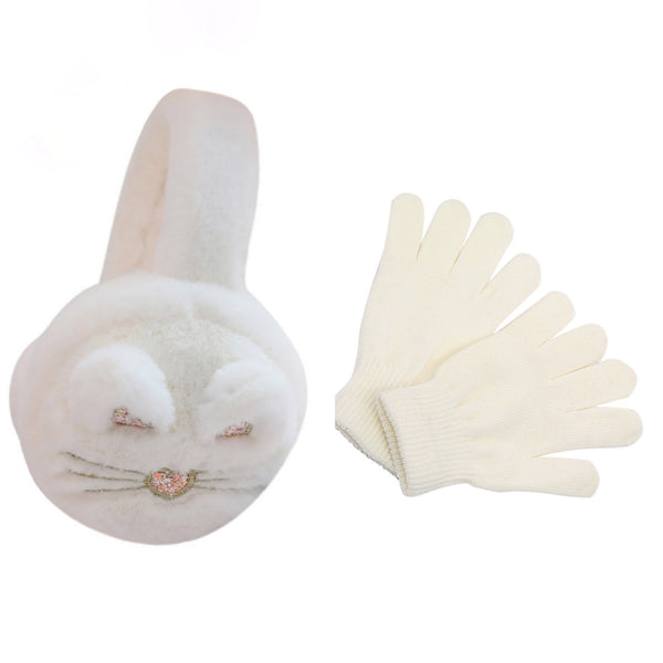 Perfect Daughter gift- white/Ivory bunny face earmuffs + gloves set for kids. - Jay's Pretty Little Things For You